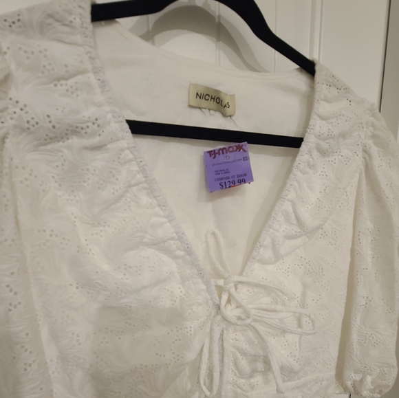 NWT Nicholas lace white eyelet dress with pouf sleeves - Picture 3 of 6
